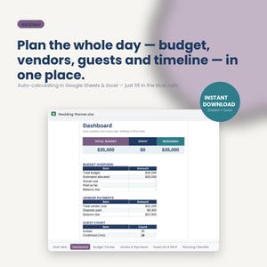 Wedding Budget Planner | Guest List, Payments, Checklist (Google Sheets, Excel) image 1