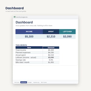 Monthly Budget Planner | Expense Tracker, Bills Log (Google Sheets, Excel) image 2