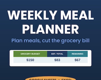 Weekly Meal Planner Spreadsheet | Grocery List and Food Budget Tracker, Pantry Inventory | Google Sheets & Excel | Instant Download