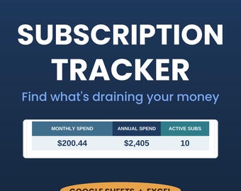 Subscription Tracker Spreadsheet | Recurring Bills, Free Trial Alerts, Monthly and Annual Renewal Cost | Google Sheets & Excel