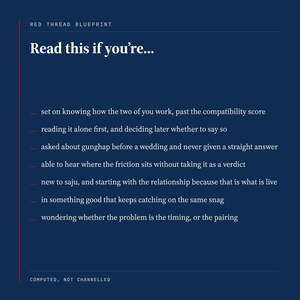 A gunghap couple reading, self-selection panel. It lists wanting to know how the two of you work past the compatibility score, reading it alone first and deciding later whether to say so, and having been asked about gunghap before a wedding and never given a straight answer.