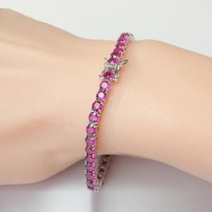 Lab Created Ruby Tennis Bracelet, 925 Sterling Silver, Round Cut Red Gemstone, July Birthstone