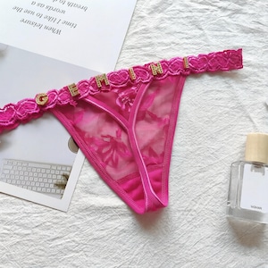 Benutzerdefinierte Name Braut Tanga, personalisierte Buchstabe G-String Sexy Spitze Junggesellinnenabschied Geschenk, Brautdusche Geschenk