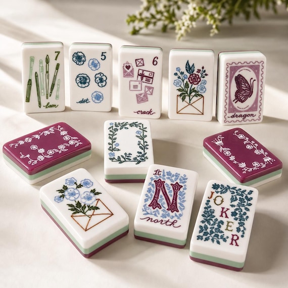 Love Letter Botanical Mahjong Set | Handmade Resin American Mahjong Tiles | Complete 160 Tile Luxury Set | Floral Collector Gift | Free Dice