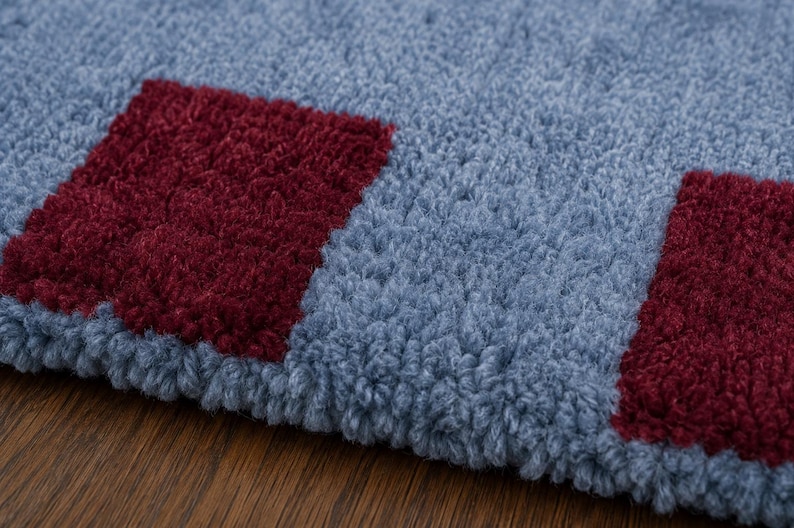 Geometric Border Rug Design Wool Runner Tufted Rug, Blue Burgundy Geometric Border, Modern Hallway ...