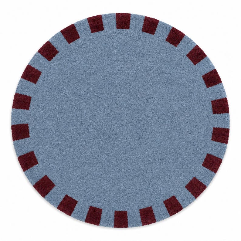 Geometric Border Rug Design Wool Runner Tufted Rug, Blue Burgundy Geometric Border, Modern Hallway ...