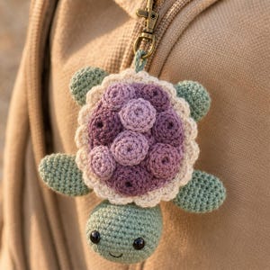 Crochet Turtle Bag Charm Pattern PDF: Floral Amigurumi Keychain & Backpack Charm