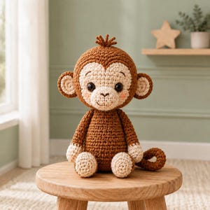 Schimpansen Milo Virkmönster PDF, Amigurumi Apa Mönster, Barnkammardekor Digital Nedladdning, Nybörjarhandledning, Direkt PDF
