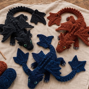 Velvet Dragon Crochet Pattern PDF, Large Winged Chenille Amigurumi Plush Toy