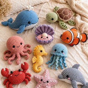 Virkmönsterpaket med Ocean Friends, 10 havsamigurumi-mönster (PDF)