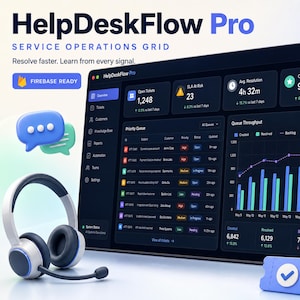 HelpDeskFlow Pro IT Help Desk Ticketing Dashboard: SLA, Assets, Knowledge Base and Firebase CRM