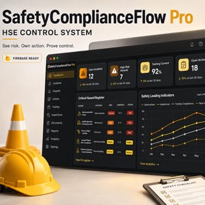 SafetyComplianceFlow Pro: Dashboard voor veiligheid op de industriële werkplek (compatibel met Firebase)