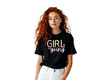 Girl Keep Going Empowerment Tee, Black Motivational T-Shirt, Encouraging Pink Script Top, Inspirational Women's Casual Shirt