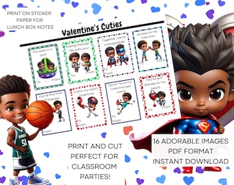 Exclusive African American Valentine's Cards for Boys- Instant Download for Classroom Use