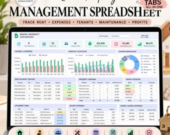 Rental Property Management Spreadsheet | Excel Google Sheets Landlord Template | Rent Tracker Lease Manager Maintenance Log | 24 Sheets