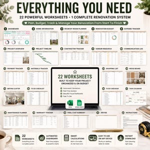 Home Renovation Planner | Renovation Budget Tracker | Google Sheets Template | Home Remodel Project Organizer | Renovation Checklist image 4