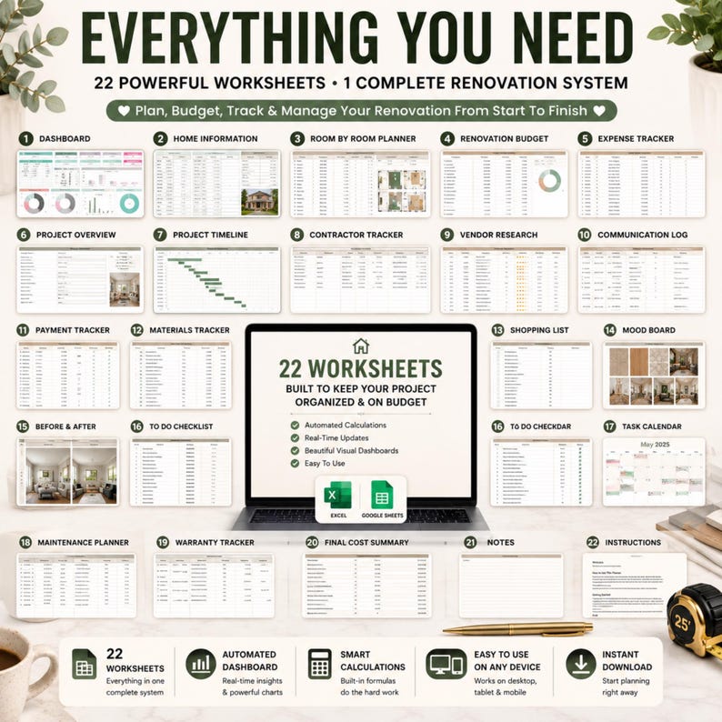 Home Renovation Planner | Renovation Budget Tracker | Google Sheets Template | Home Remodel Project Organizer | Renovation Checklist image 4