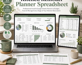 Kitchen Remodel Planner Spreadsheet | Google Sheets & Excel Template | Kitchen Renovation Budget Tracker | Project Tracker | Cost Estimator