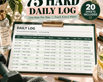 75 Hard Tracker | Google Sheets Spreadsheet | Excel Fitness Challenge Template | Weight & Water Log | Workout Habit Tracker | 75 Soft Grid