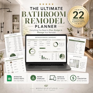 Bathroom Remodel Planner | Budget Tracker | Google Sheets | Excel Template | Bathroom Renovation Checklist and Timeline  Project Organizer