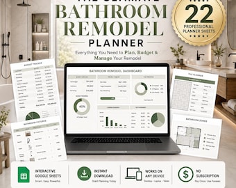 Bathroom Remodel Planner | Budget Tracker | Google Sheets | Excel Template | Bathroom Renovation Checklist and Timeline  Project Organizer