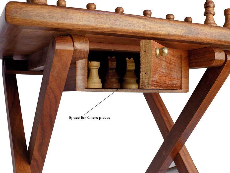 Solid Sheesham Chess Table | Folding Wooden Game Table With Storage ...