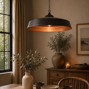 Brushed Copper Flat Dome Shade 50cm | Kitchen Island Ceiling Decor | Industrial | Decorative