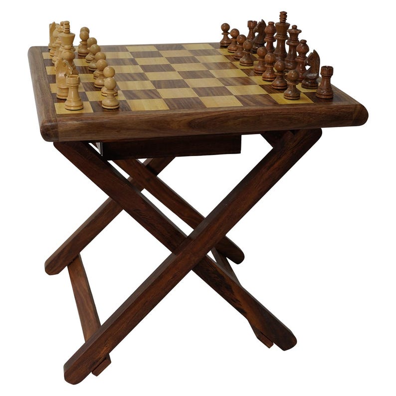 Solid Sheesham Chess Table | Folding Wooden Game Table With Storage ...