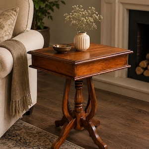 Sheesham Pedestal Side Table Swept Legs | Walnut Brown Rosewood | 2 Sizes | Handmade