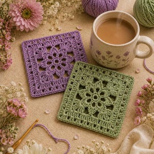 Floral Granny Square Crochet Pattern, Flower Coaster Motif, Easy Beginner Crochet Pattern, PDF Download with Photo Tutorial,PDF Instructions