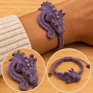 Crochet Dragon Bracelet Pattern PDF, Dragon Charm Bracelet, Amigurumi Dragon Jewelry, Adjustable Macrame Bracelet, Wearable Crochet