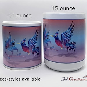 Whimsical Ceramic Mug with Colorful Bird Design, Coffee Cup Gift for Nature Lovers, Art Mug for Home, Vibrant Drinkware