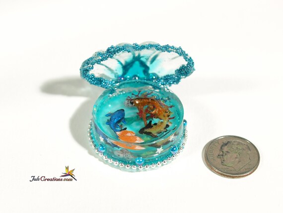 Ornate Mini Koi Fish Art Resin Fish Pond W/ Jeweled Shell - Etsy