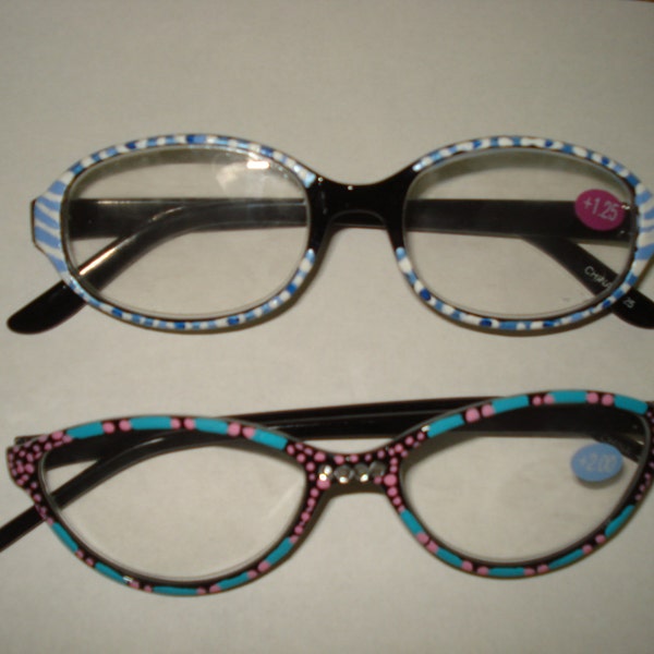 one of a kind reading glasses hand painted designs