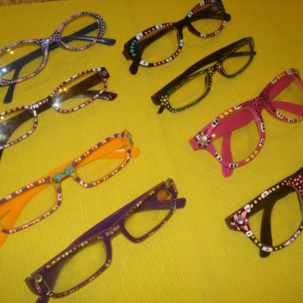 Hand painted reading glasses or Clear fashion Glasses