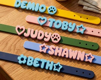 Personalized Silicone Dog Collar with Name, Waterproof Pastel Pet Name Collar, Adjustable Puppy Name Collar