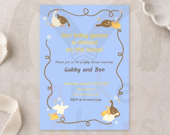 Babygans-babyshoweruitnodiging, handgetekende afbeeldingen, bewerkbare Canva-sjabloon (5x7 en mobiel)