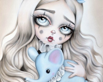 Babydoll Elephant Dumbo 'Little Blue' - LIMITED EDITION signed numbered Pop Surrealism Lowbrow Art Print By Autumn