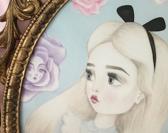 Alice In Wonderland - Grand Size Framed Vintage Silk Print - By Autumn