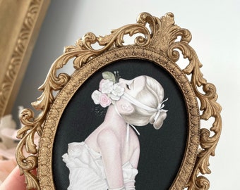 Dollcore &#39;Carnations&#39; Victorian Wedding Fashion Illustration Wall Art, Floral Burlesque Coquette Ballet Vintage Framed Art - By Autumn