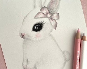 Bunny Art Print BABYDOLL BUNNY Coquette, Soft Girl, Princesscore, Dollette, Vintage Easter Card Art - By Autumn