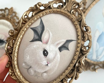 Vintage Halloween Print &#39;Bunny Bat&#39; - miniature framed vintage silk print