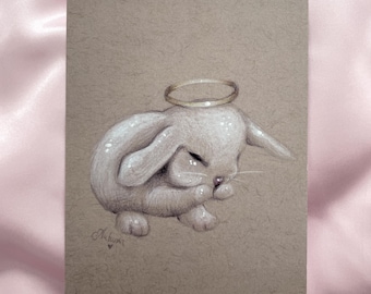 Vintage Cherub ANGEL BUNNY Art Print Vintage Easter Coquette Room Decor - By Autumn