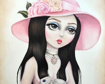 The Love Witch - LIMITED EDITION signed numbered Big Eyed Cult 70s Horror Movie Pink Hat Pop Surrealism Lowbrow Art Print By Autumn