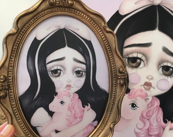 80's Dollcore Big Eyes Art Pony Dolly Pastel Pop Surrealism Lowbrow Framed Vintage Silk Print - By Autumn