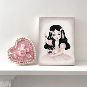 Original Artwork CHERRY Strawberry Shortcake, Pop Surrealism Art, Big Eye Doll -  Big Eye Painting By Autumn