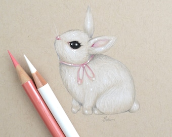 Bunny Illustration 'Marshmallow' Vintage Easter Coquette Room Decor - By Autumn