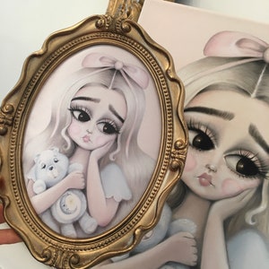 Big Eyes Art Doll DREAMTIME BEAR 80s Pastel Wall Decor, Coquette Dollette, Pop Surrealism Lowbrow Artwork Framed Vintage Print - By Autumn