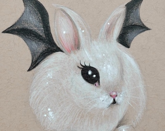 Lámina artística de Halloween con conejito y murciélago - Por Autumn