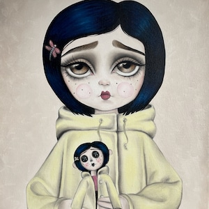 Halloween art, Creepy Doll, Coraline, Button Eyes - LIMITED EDITION signed numbered Pop Surrealism Lowbrow Art Print By Autumn